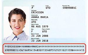 パスポートのOCRフォントのイメージ。