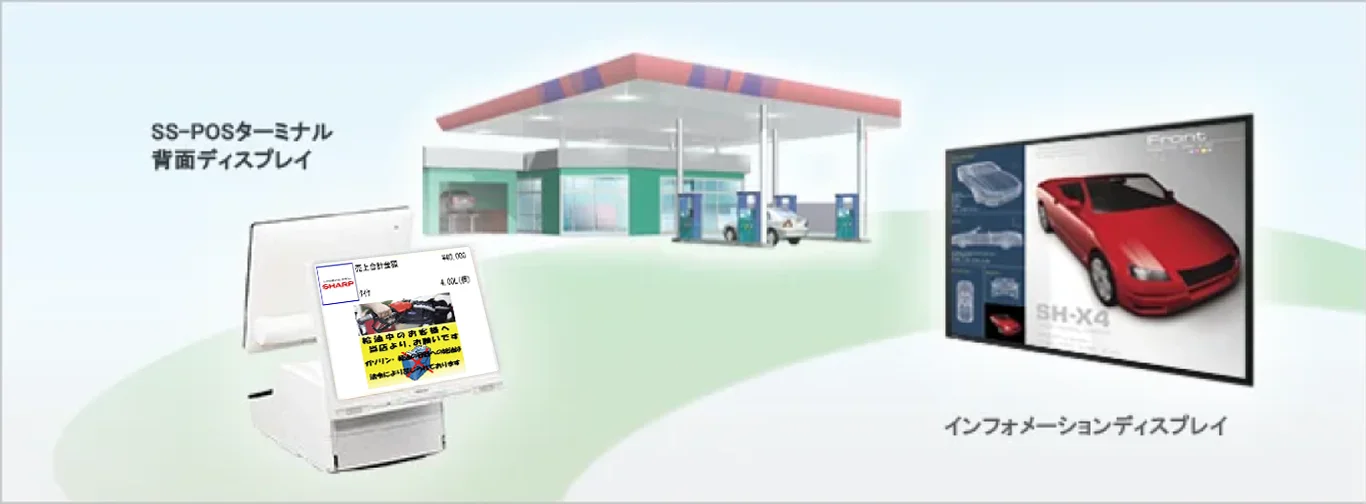 業務用ディスプレイでお客様の関心が高い情報を発信。情報提供サービスの充実で情報発信基地としてのSSづくりを支援します。